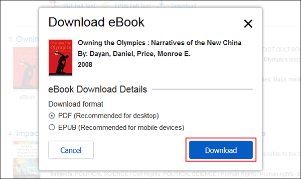 eBook download window